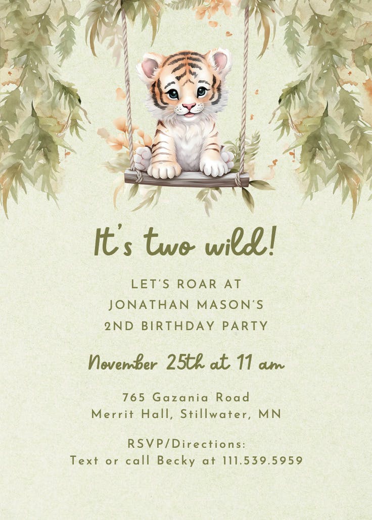 Wild tiger cub - invitación de cumpleaños