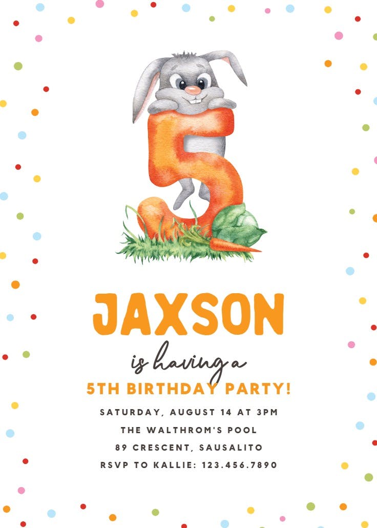 5th birthday bunny - birthday invitation