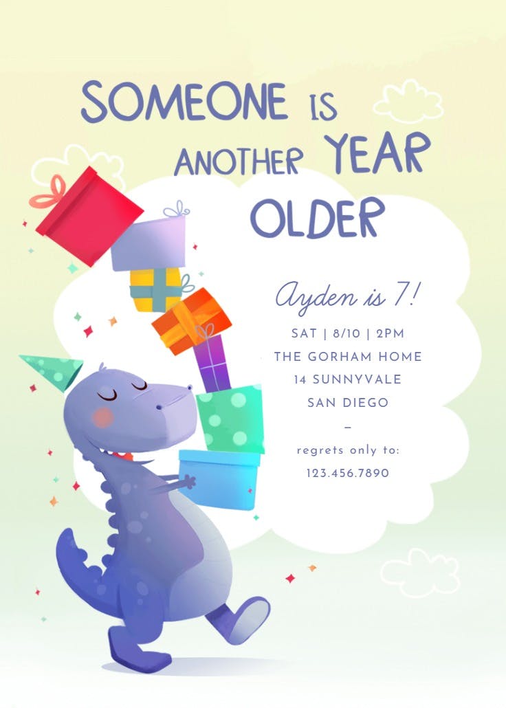 7th birthday dinosaur - birthday invitation