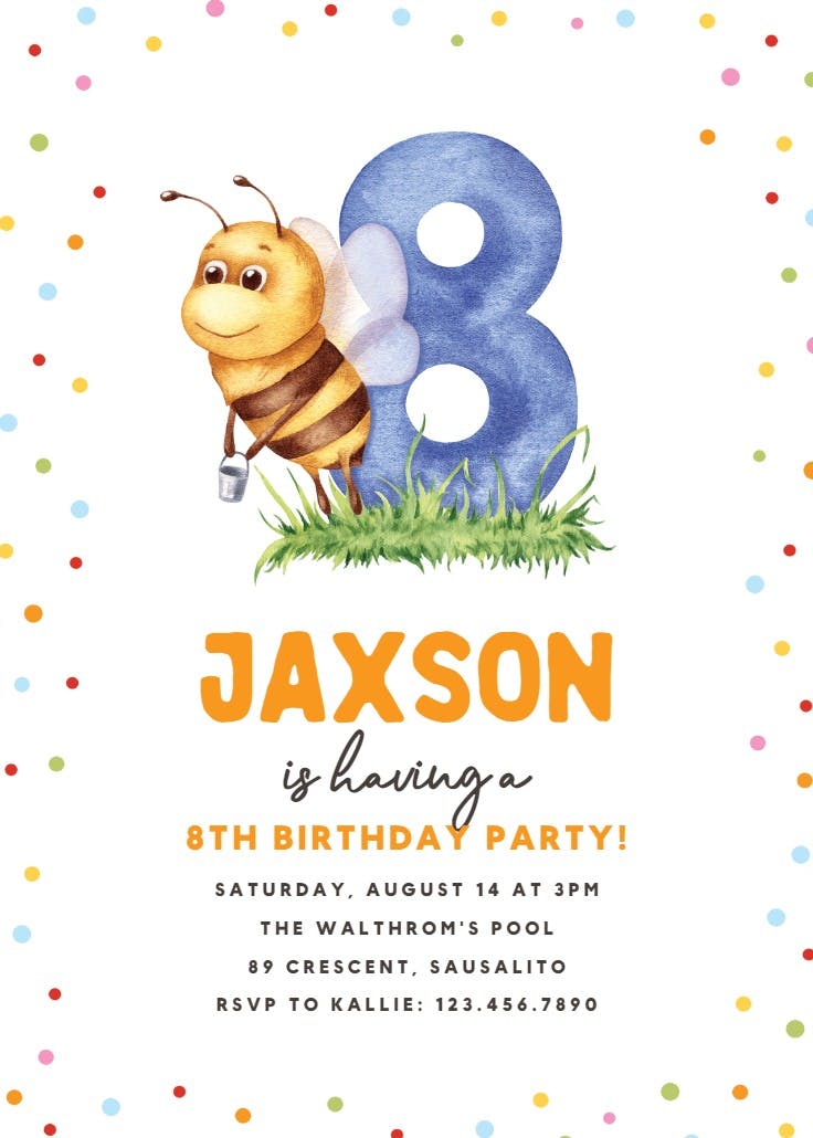 8th birthday bee - birthday invitation