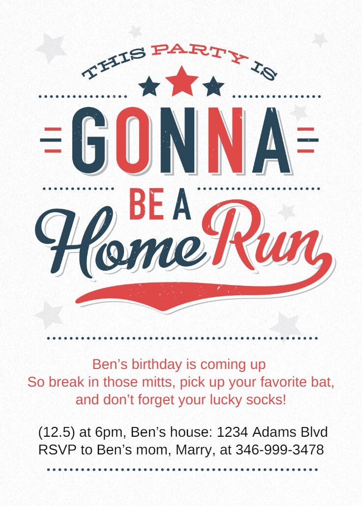 A home run of baseball fun - invitación de cumpleaños