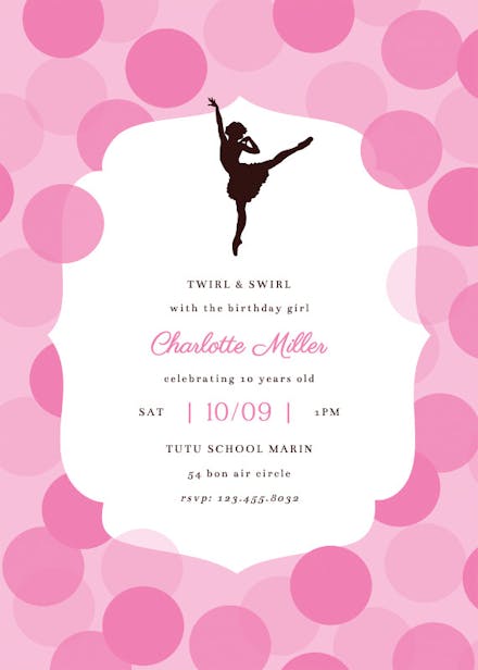 Music, Dance & Ballerina Birthday Invitation Templates (Free)