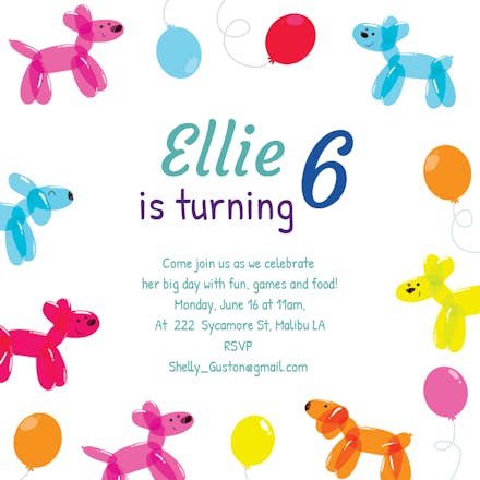 Balloon Dogs - Invitación de Cumpleaños