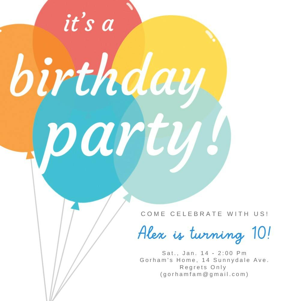Balloons - birthday invitation