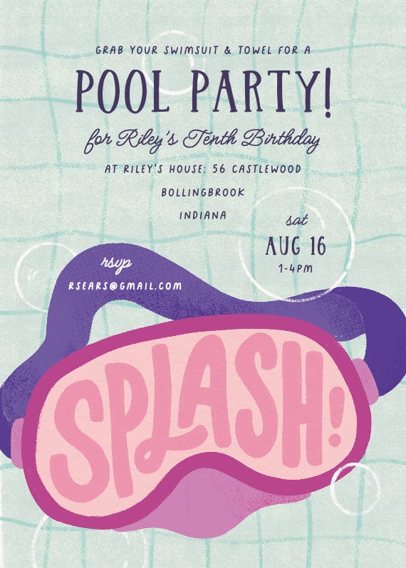 Big splash - pool party invitation