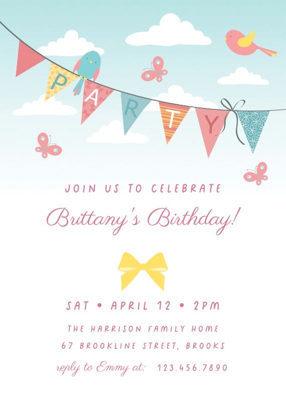 Birds and butterflies - birthday invitation