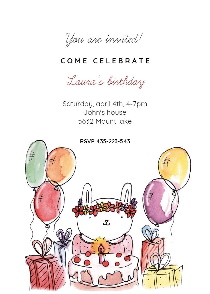 Birthday bunny - birthday invitation