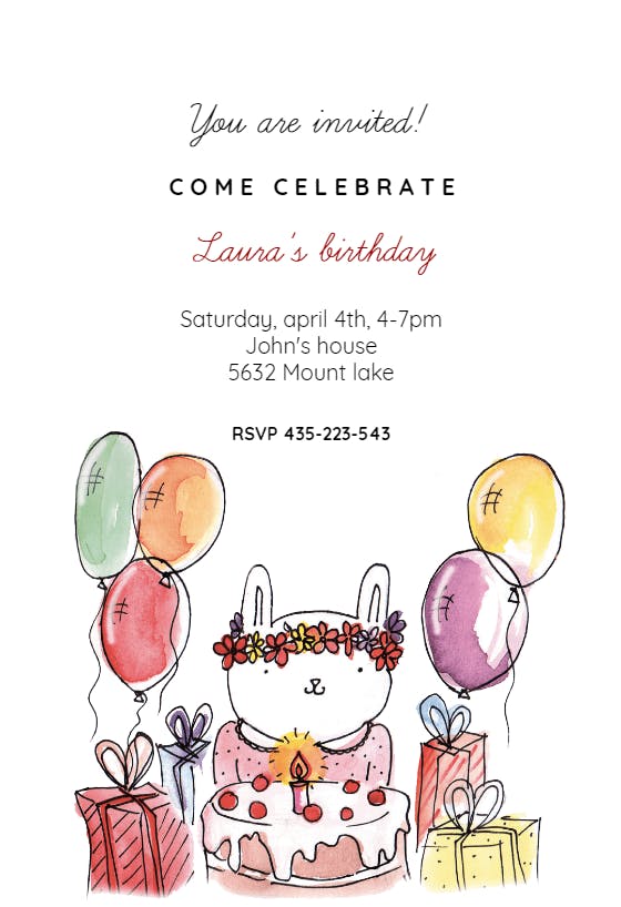Birthday bunny - birthday invitation