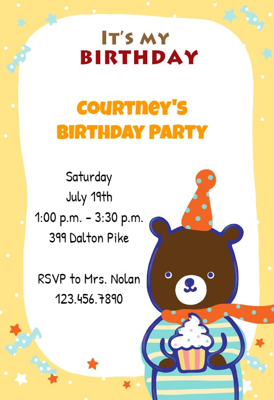 Birthday teddy bear -  invitación de cumpleaños