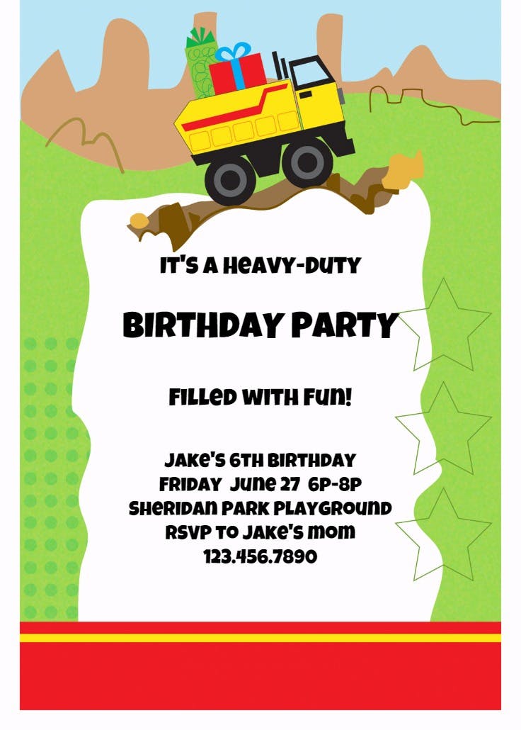 Birthday truck - birthday invitation