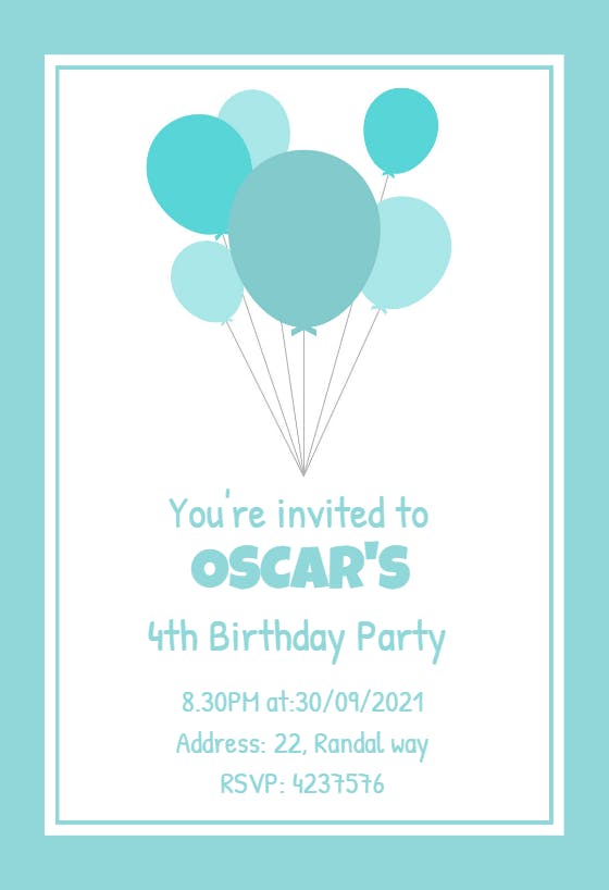 Blue balloons -  invitación de cumpleaños