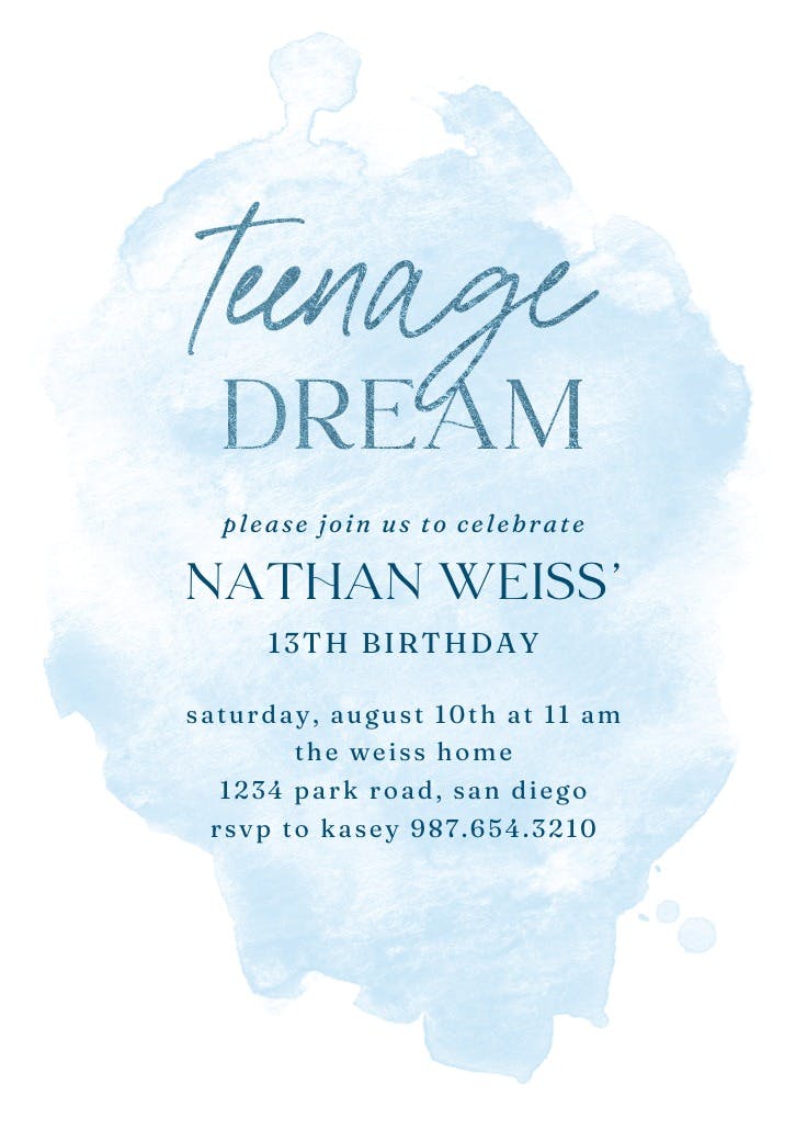 Blue brushwork - invitación de cumpleaños