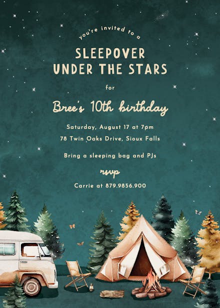 Boho tent - sleepover party invitation