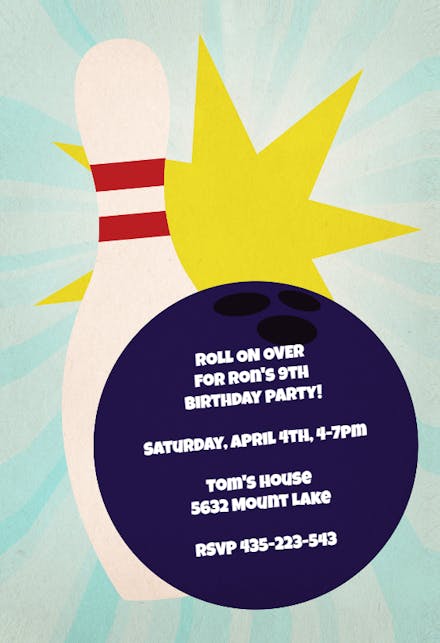 Bowling Birthday Party - Party Invitation