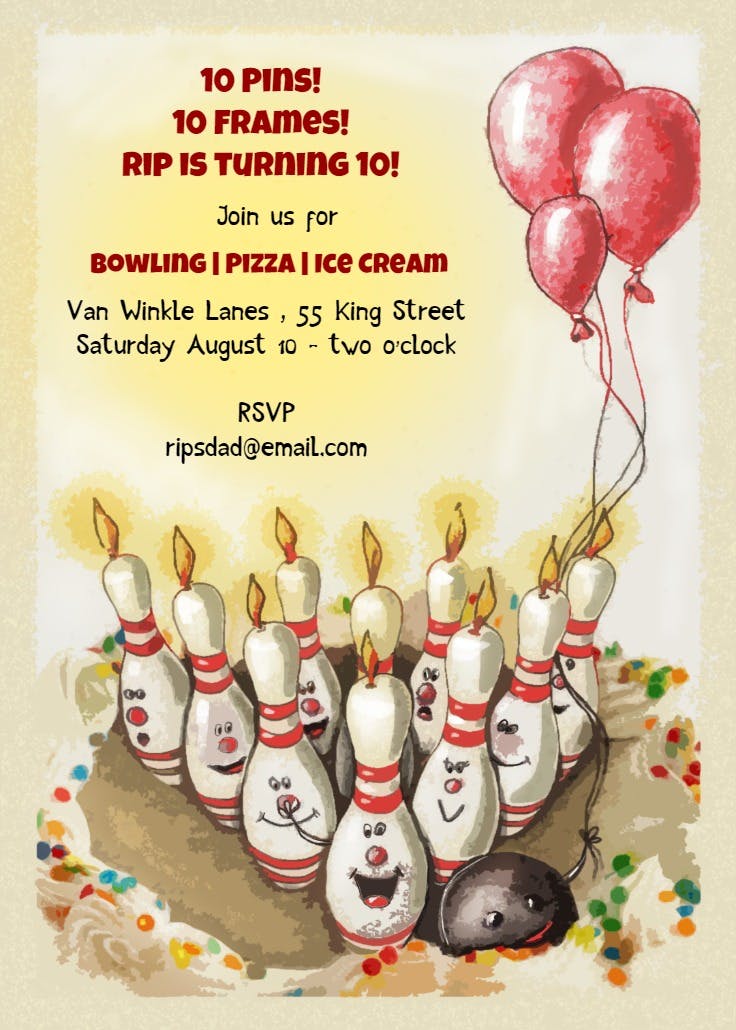 Bowling strike birthday - birthday invitation