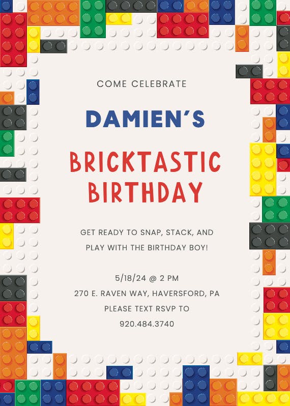 Bricktastic bash - party invitation