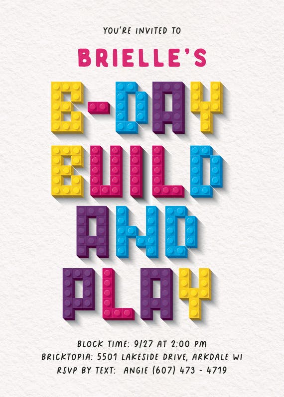 Build and play - birthday invitation