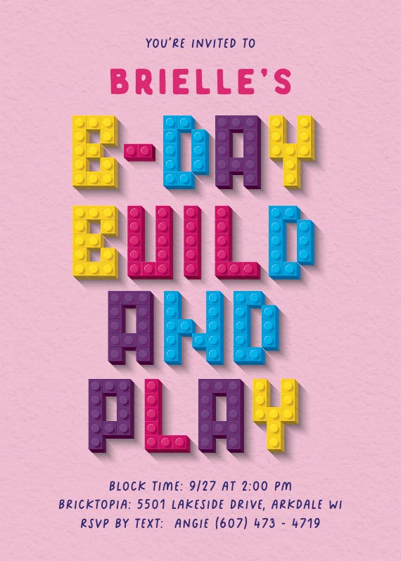 Build and play -  invitación de cumpleaños