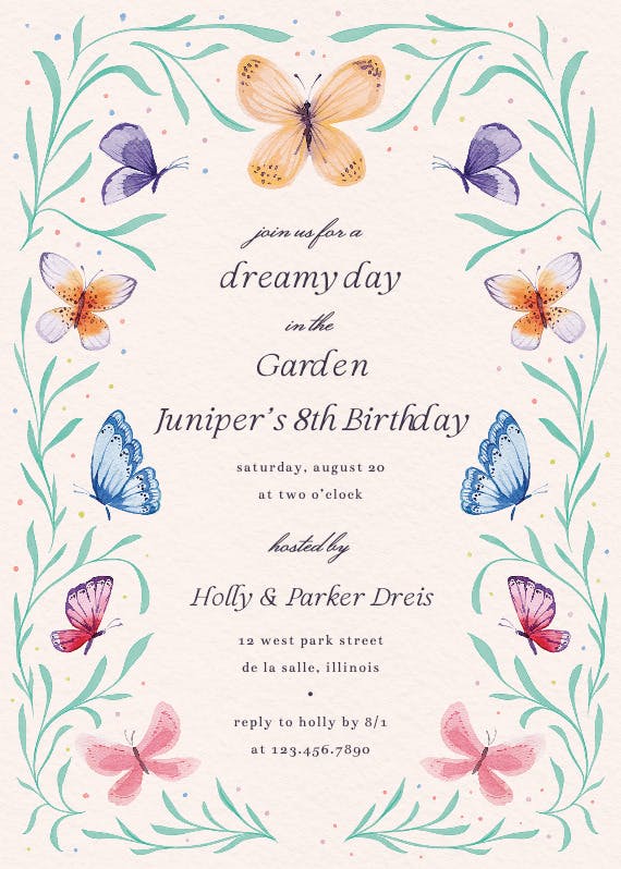 Butterfly garden -  invitación de cumpleaños