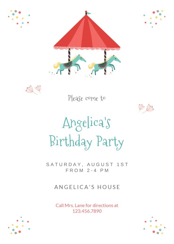 Carousel girl - birthday invitation