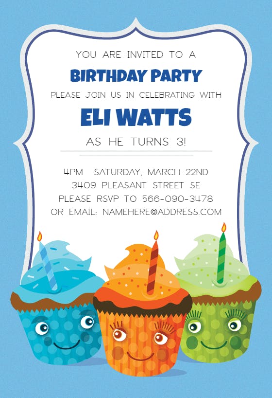 Colored capcake -  invitación de cumpleaños