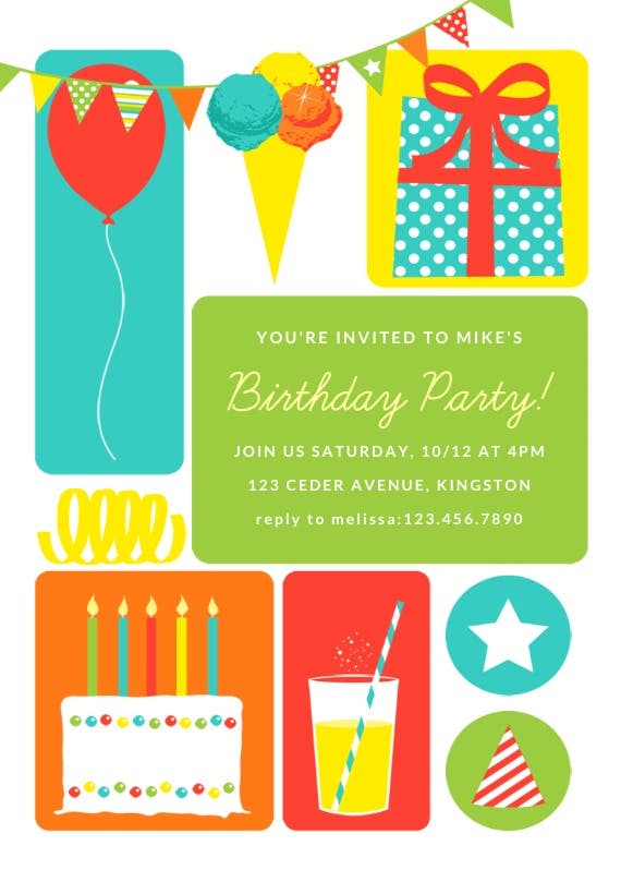 Colorful childrens party -  invitación de cumpleaños