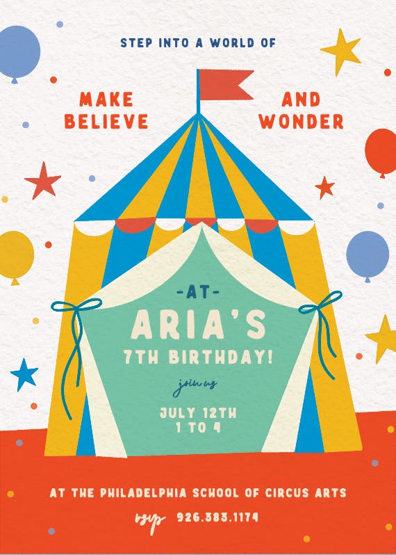 Colorful circus -  invitación de cumpleaños