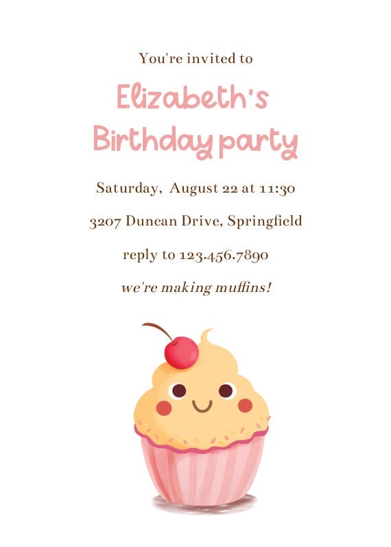 Cupcake smile -  invitación de cumpleaños