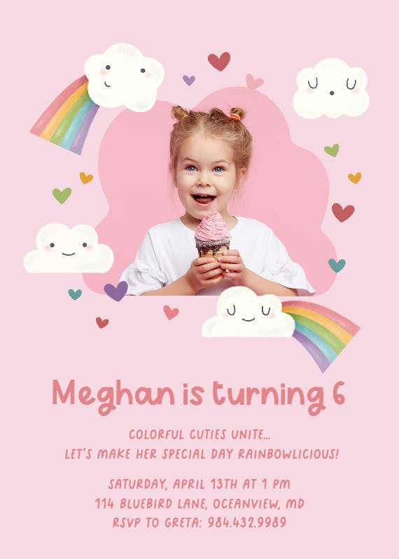 Cuteness rainbow overload - birthday invitation
