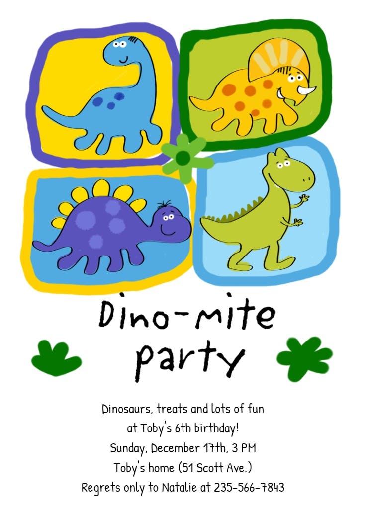 Dino mite birthday party - invitación de cumpleaños