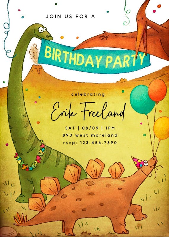 Dinosaurs birthday party - birthday invitation
