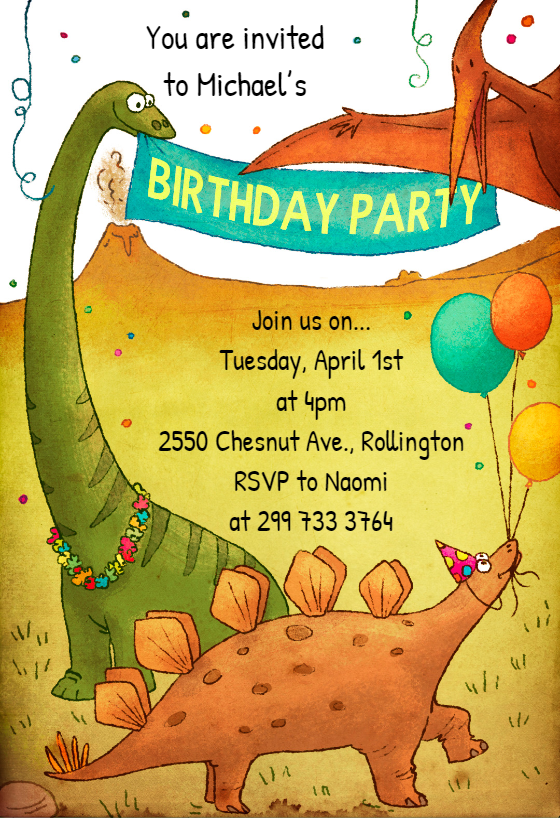 Dinosaur Birthday Invitation Template Free Greetings 