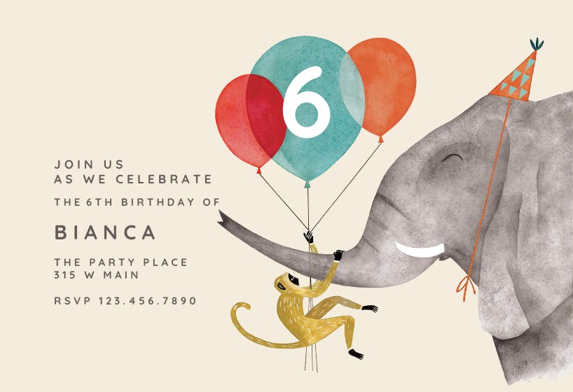 Elephant and monkey -  invitación de cumpleaños
