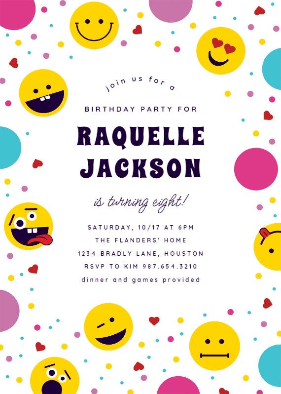 Emoji confetti -  invitación para fiesta