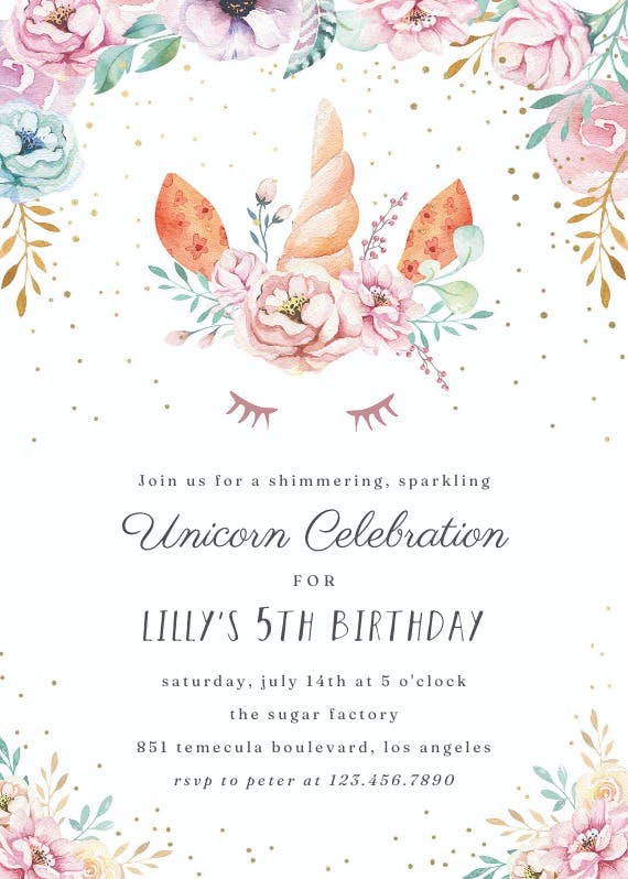 Floral unicorn -  invitación de fiesta