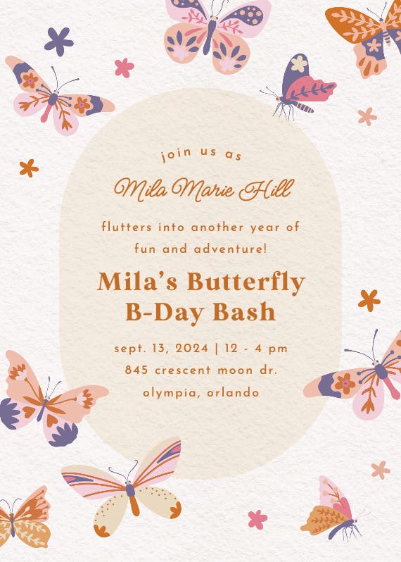 Fluttering fun -  invitación de cumpleaños
