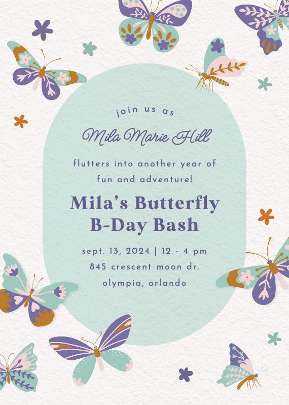 Fluttering fun -  invitación de cumpleaños