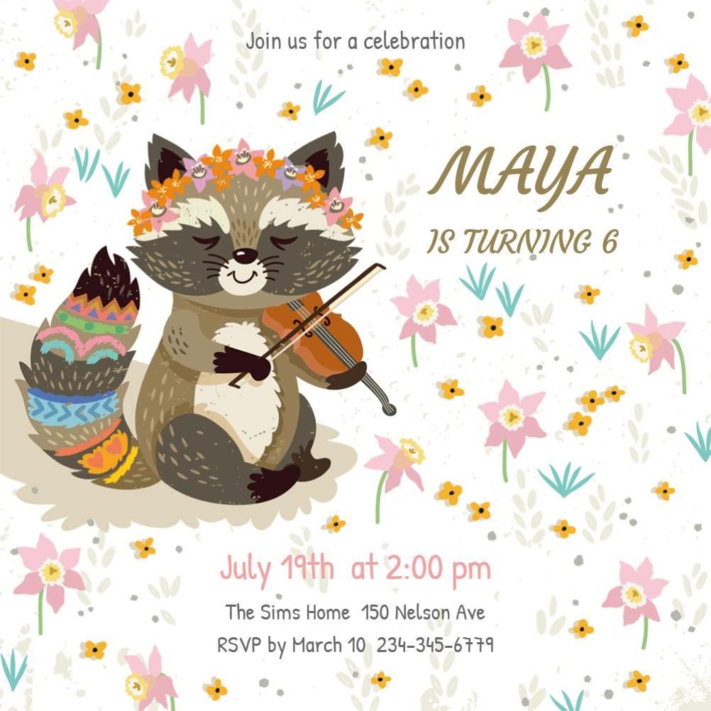 Furry fiddler - birthday invitation