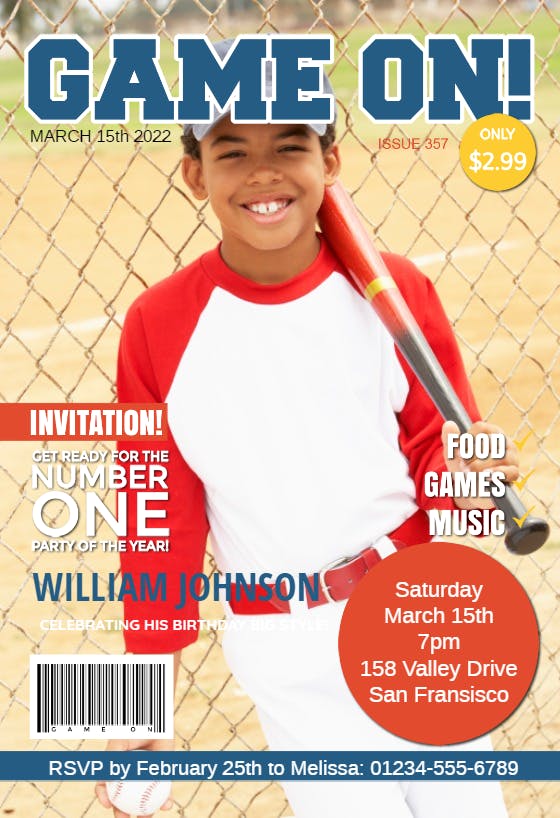 Game on magazine cover - birthday invitation