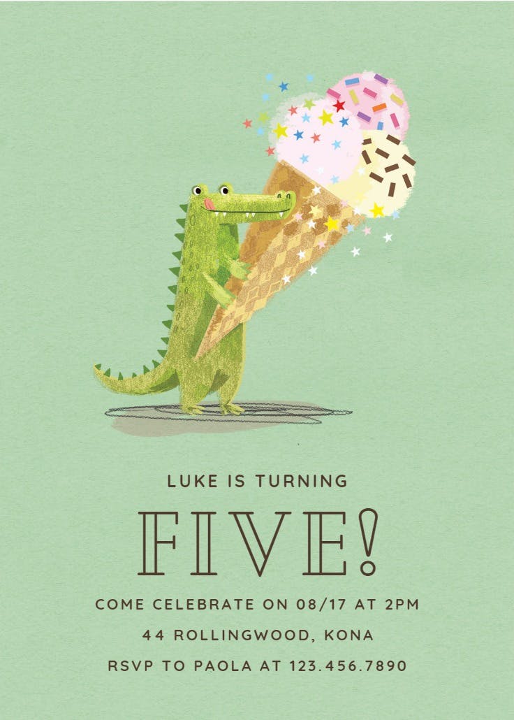 Gator & ice cream - birthday invitation