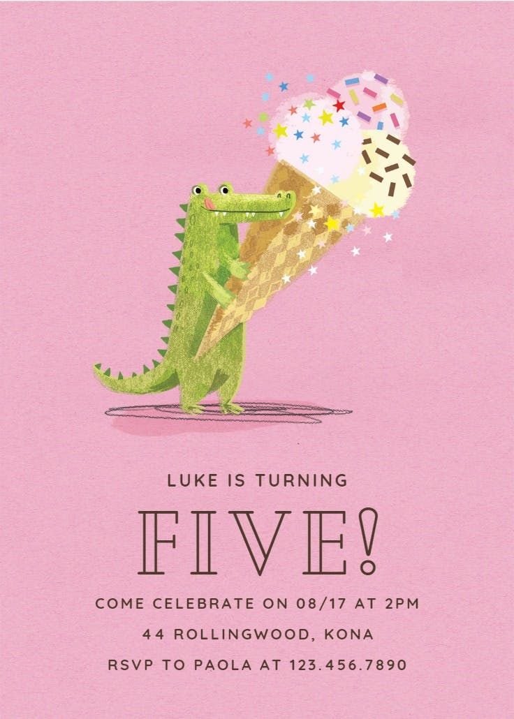 Gator & ice cream - birthday invitation