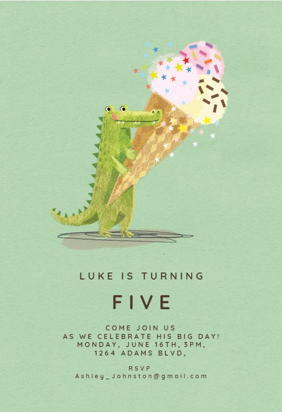 Gator & ice cream - birthday invitation