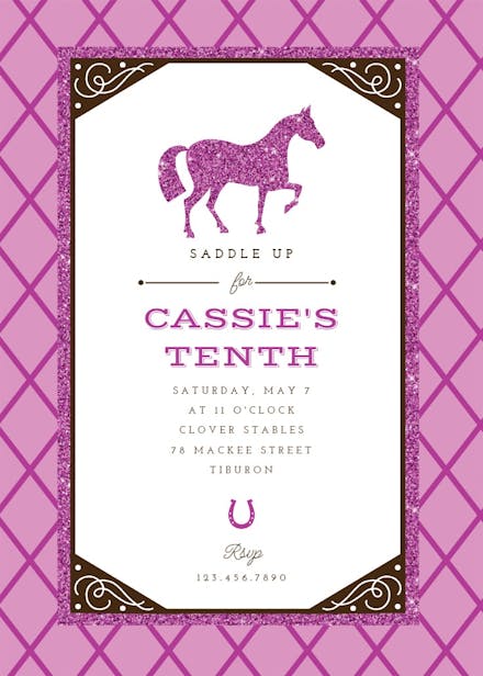 Glitter Horse - Birthday Invitation Template (Free) | Greetings Island