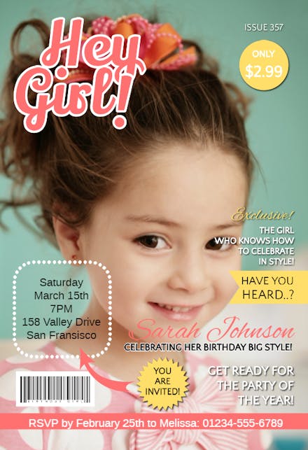 Hey Girl Magazine Cover Birthday Invitation Template Free Greetings Island