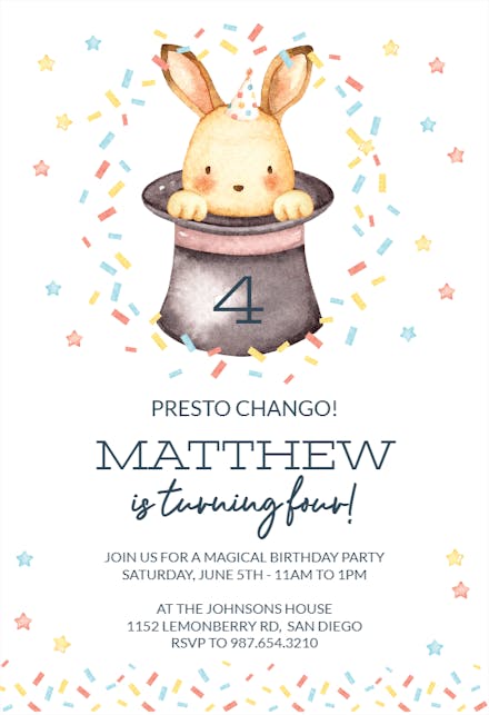 Magic Rabbit - Invitación de Cumpleaños