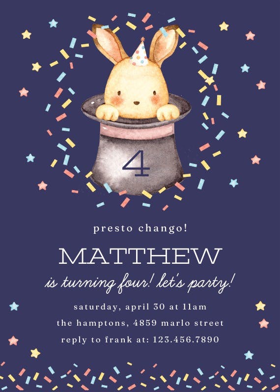 Magic rabbit -  invitación de cumpleaños