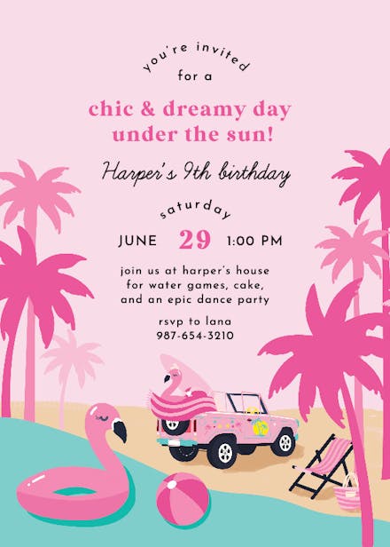 Malibu accessories - birthday invitation