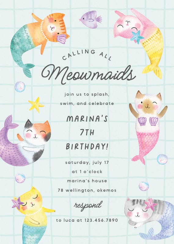 Meowmaids - printable party invitation