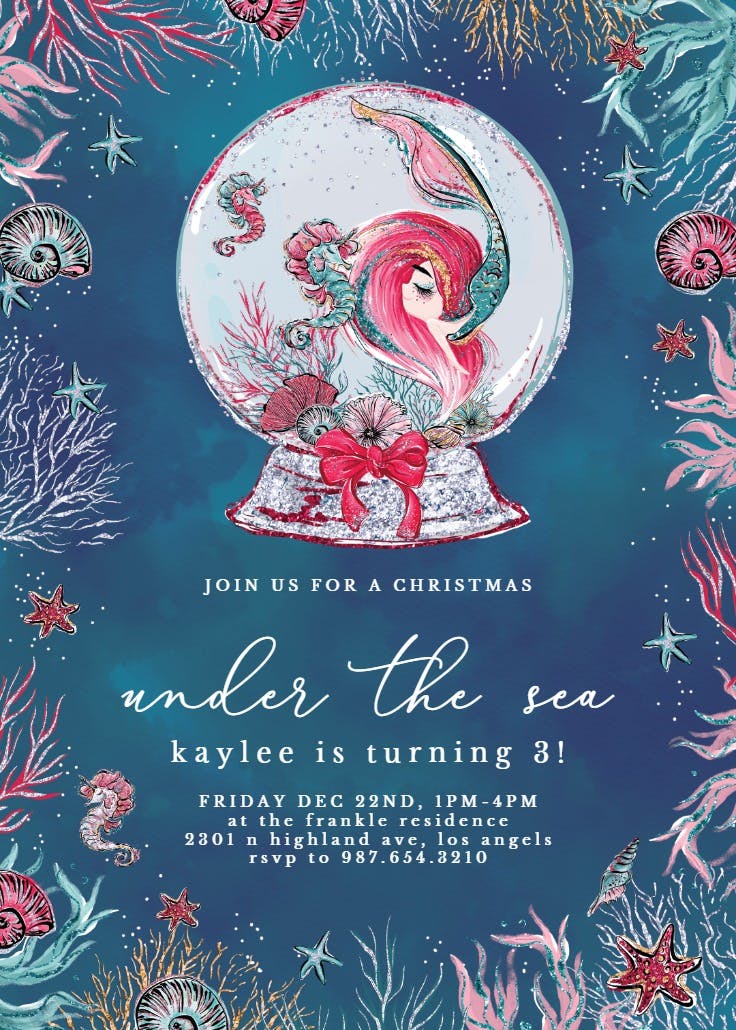 Mermaid christmas ball - birthday invitation