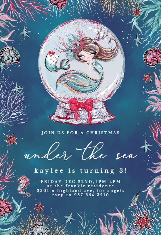 Mermaid christmas ball - birthday invitation